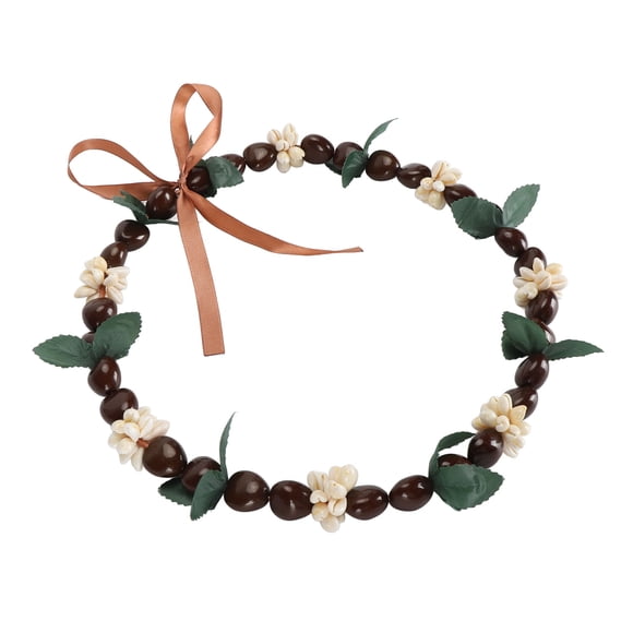 Collier Hawaïen Kukui Nut Lei, Perles en Acrylique Réglables en Forme de Cœur, Collier Fleur avec Ruban, Nœud Papillon, Élégant et à la Mode, Fait Main pour Collation des Grades, Fête Hawaïenne