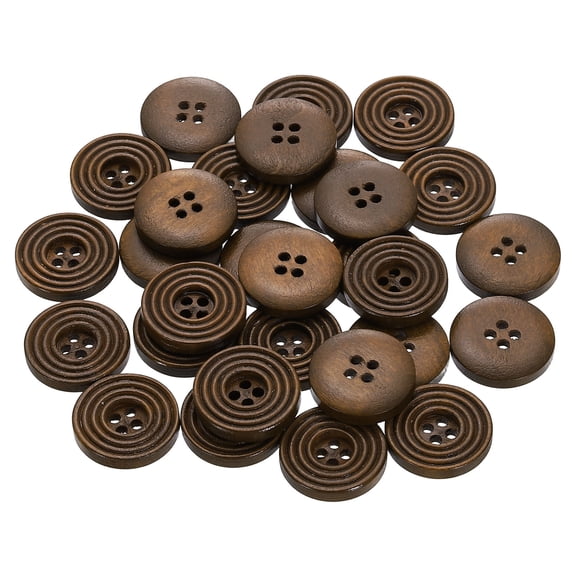 30pcs 32L DIY Sewing Buttons 4/5"(20mm) Wooden Round Flat 4-Hole Craft Replacement Buttons for Sewing Clothing Handmade Crafts, Brown