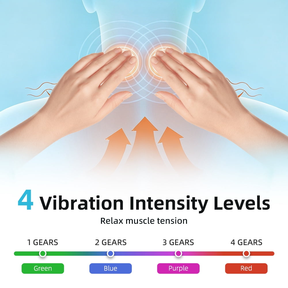 Neck Massager Pillow with Heat, Electric Neck and Shoulder Massager with 6 EMS Massage Modes 9 Adjustable Levels, 4 Vibration Level, Remote Control, Blue