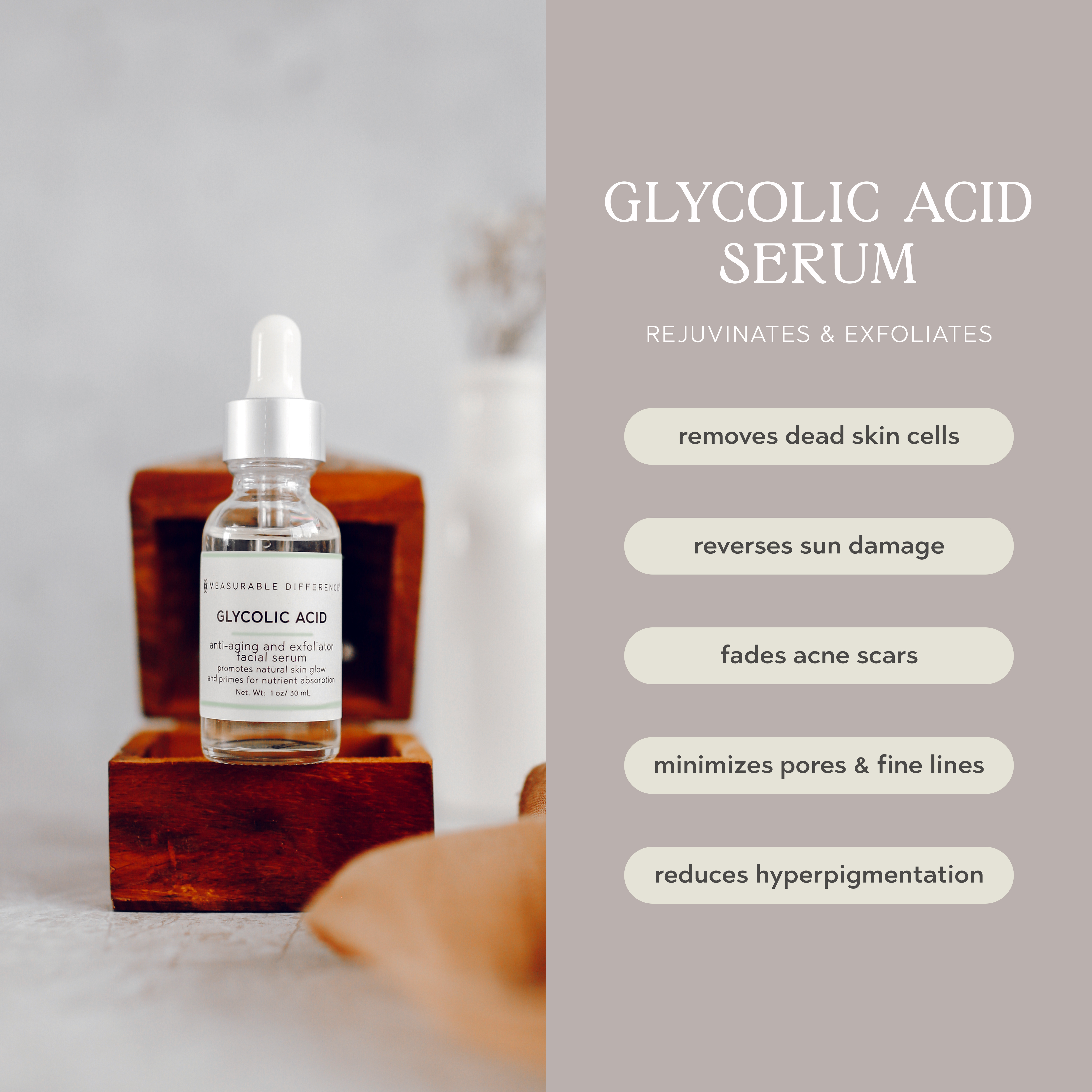Measurable Difference Glycolic Acid Serum, 1 oz - Exfoliating Toner for Uneven skin