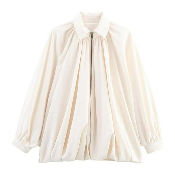 Chaqueta Xunger Puffed Bomber para mujer de gran tamaño, color beige