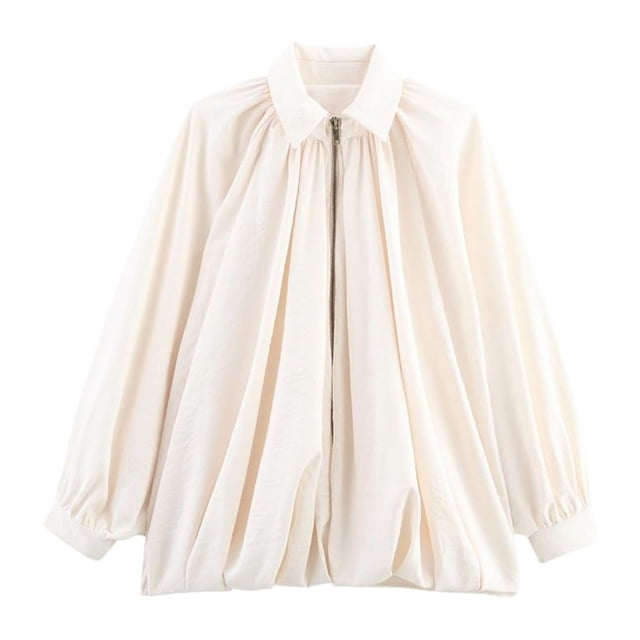 Chaqueta Xunger Puffed Bomber para mujer de gran tamaño, color beige