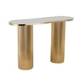 thumbnail image 6 of DecMode 47" x 31" Gold Metal Oval Console Table with White Marble Tabletop and Ribbed Legs, 1-Piece, 6 of 9