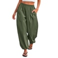 thumbnail image 3 of Womens Wide Leg Balloon Pants Casual Trendy Elastic Waist Wide Leg Harem Pants Baggy Pleated by Yigetop Green S, 3 of 7
