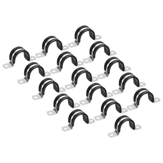 Unique Bargains 16Pack 1-1/4' Cable Clamp U Shape Stainless Steel Rubber Cushioned Pipe Strap