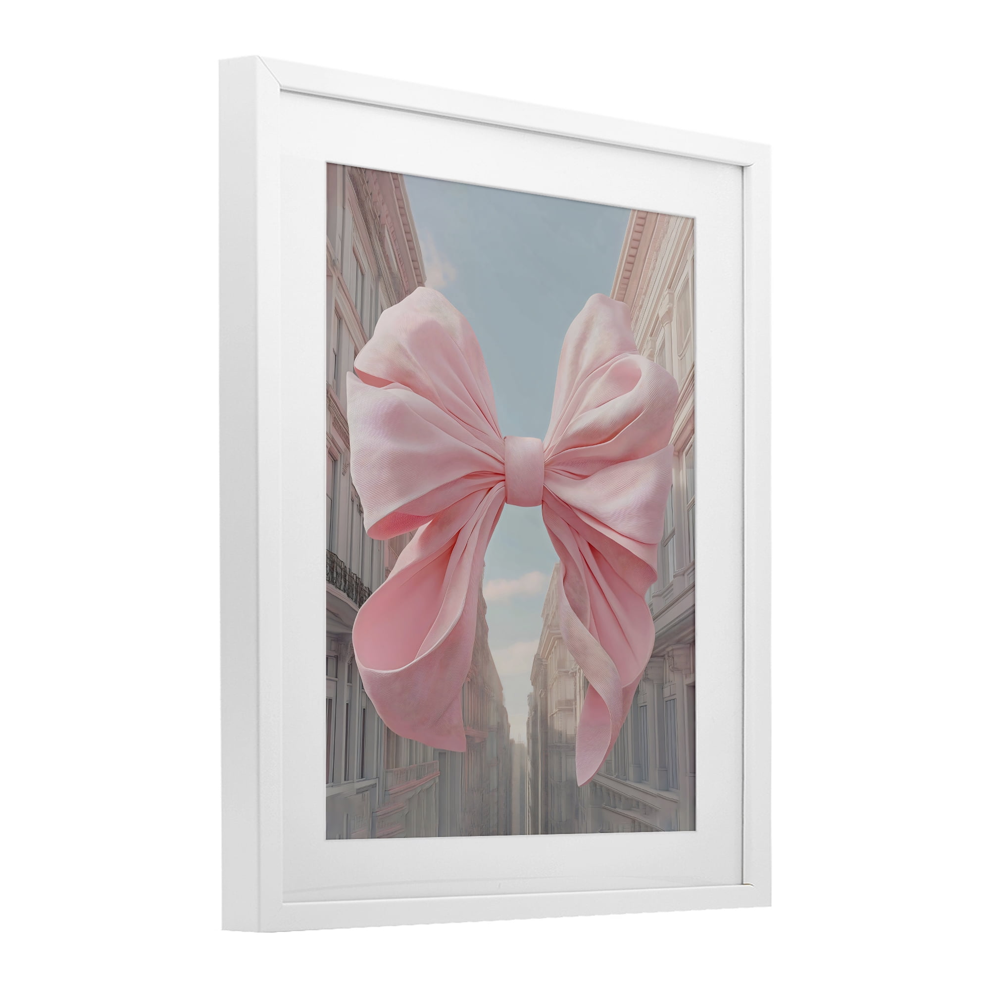 Stupell Industries Pink Bow over City Street White Framed Print Under Glass, design by The Prints Vibe
