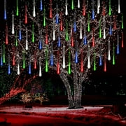 Kwaiffeo LED Christmas Lights, Meteor Shower Lights 12 Inch Rain Falling Icicle Lights for Xmas Tree Halloween Decoration Wedding Party, Christmas Decorations Outdoor Yard, UL Plug Multi Colored