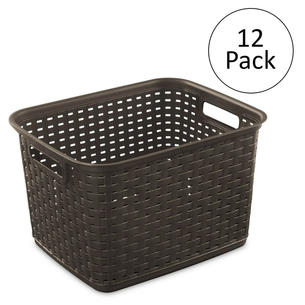 Sterilite Wicker Weave Plastic Laundry Hamper Storage Basket, Brown (12