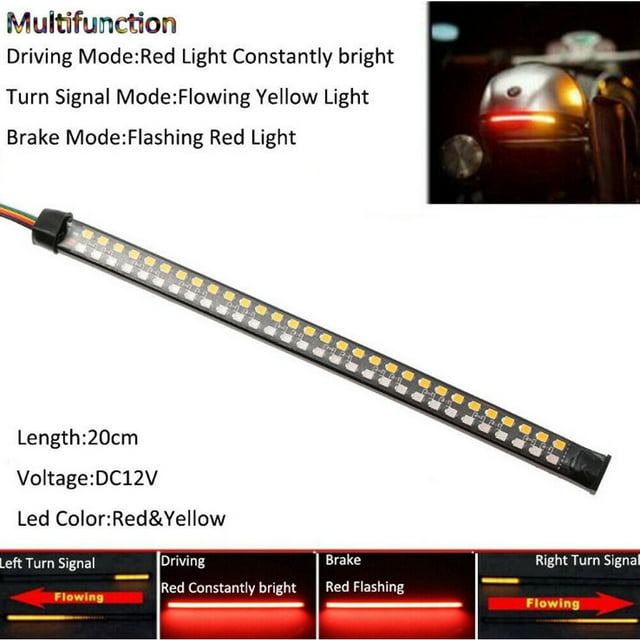 Luz trasera de motocicleta de 20cm, parada de freno, lámpara DRL intermitente, luz trasera de señal de giro de flujo