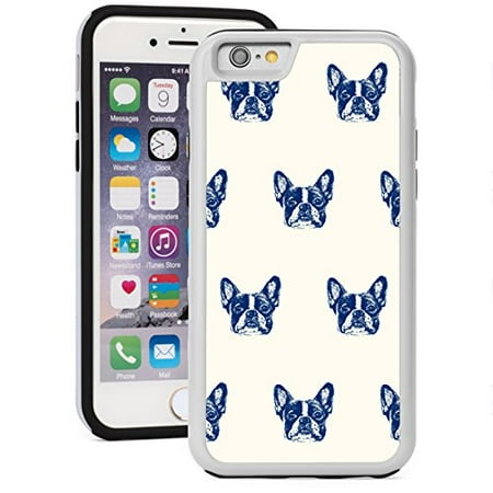 For Apple iPhone Shockproof Impact Hard Soft Case Cover Blue French Bulldog Faces Pattern (White for iPhone 7)