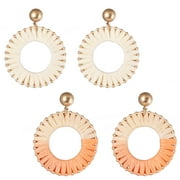 2 pairs of Raffia Tassel Hoop Drop Earrings Handmade Fashion Statement Jewelry for Women Girls,Style:Style 3;