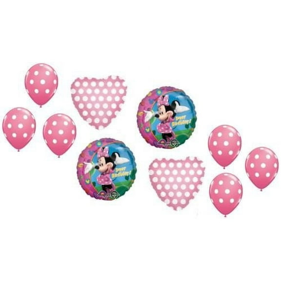 MINNIE MOUSE Pink Polka Dot Hearts Dress Up Party Mylar & Latex Balloons Set Kit