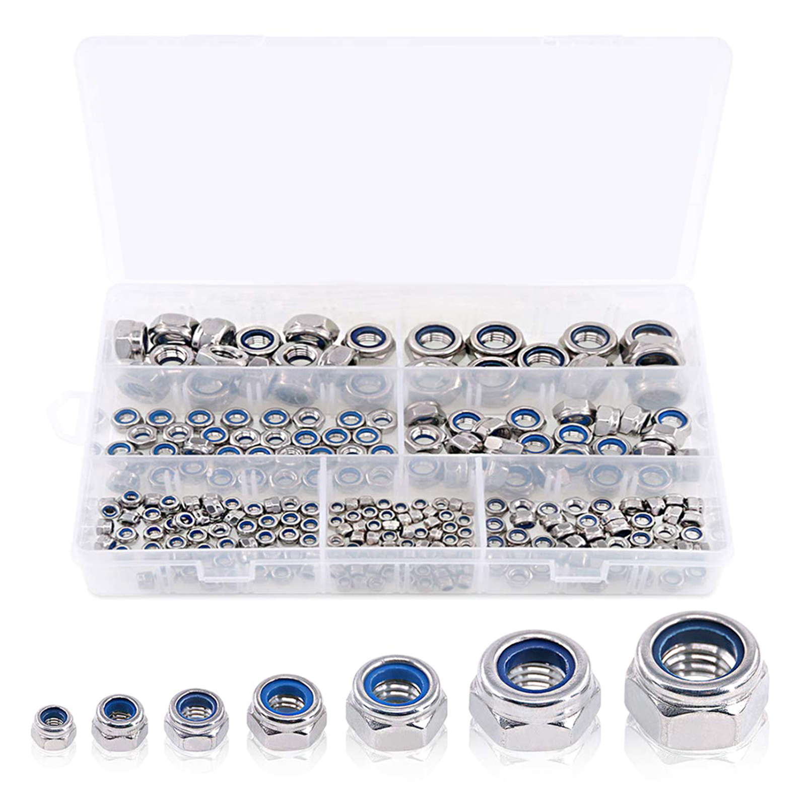 250Pcs 3/4/5/6/8/10/12mm Metric Lock Nut Nylon Insert Nut Stainless Steel Hexagon Locknuts Hardware Easy to Use