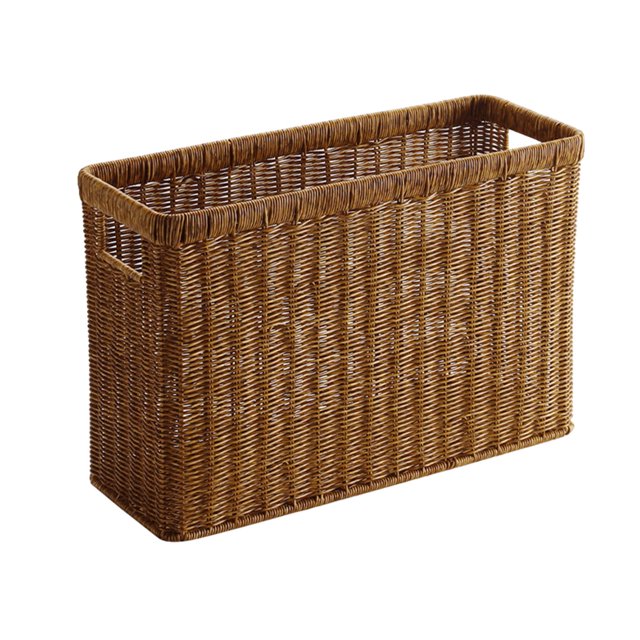 Soporte para revistas tejido, soporte para periódicos, estante rústico para revistas, cesta para libros de granja para armarios de dormitorio, sala de Marron oscuro
