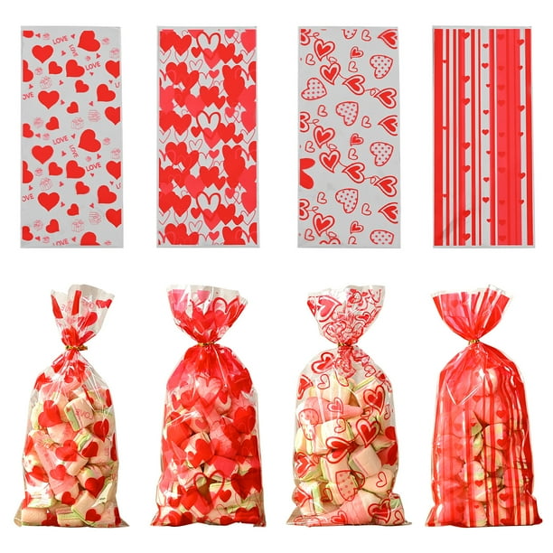 Nvzi 150 bolsas de celofán para caramelos navideños, bolsas de celofán para golosinas navideñas con lazos para recuerdos de fiestas navideñas, cuatro estilos de cabello mezclados E