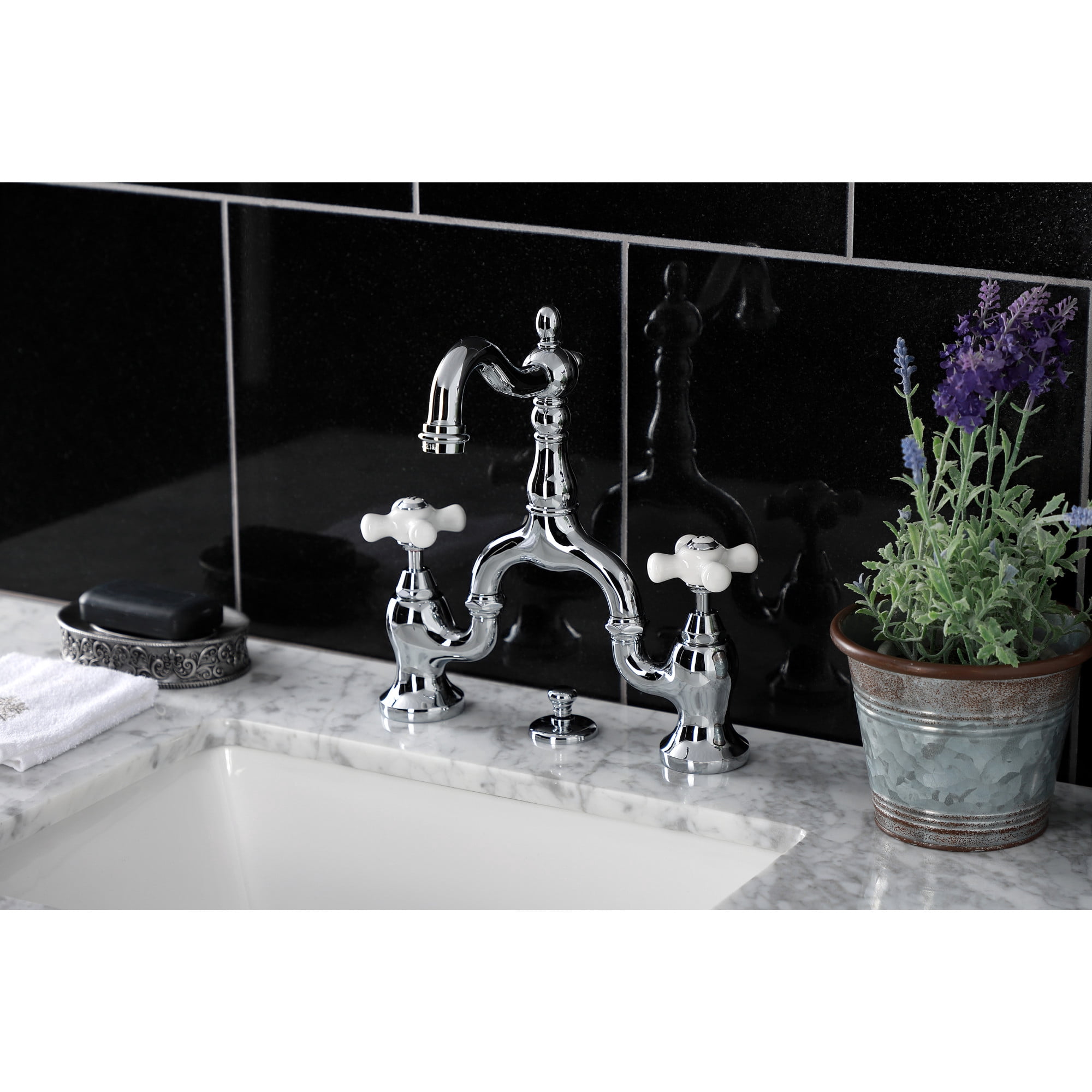 Kingston Brass KS7971PX English Country Bridge Bathroom Faucet with Brass Pop-up, Polished Chrome