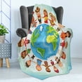 thumbnail image 4 of Earthy Soft Flannel Fleece Blanket, Planet Earth Surrounded with Children in Folk Costumes Cultural Diversity Ethnicity, Cozy Plush for Indoor and Outdoor Use, 50" x 60", Multicolor, by Ambesonne, 4 of 5