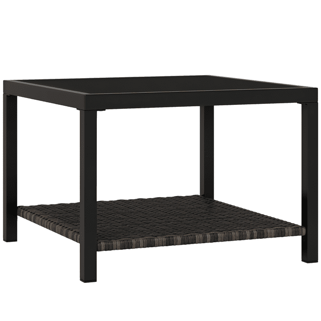 Outsunny Table Basse d'Extérieur en Rotin de 23,6 Pouces, Table d'Appoint avec Dessus en Verre, Noir