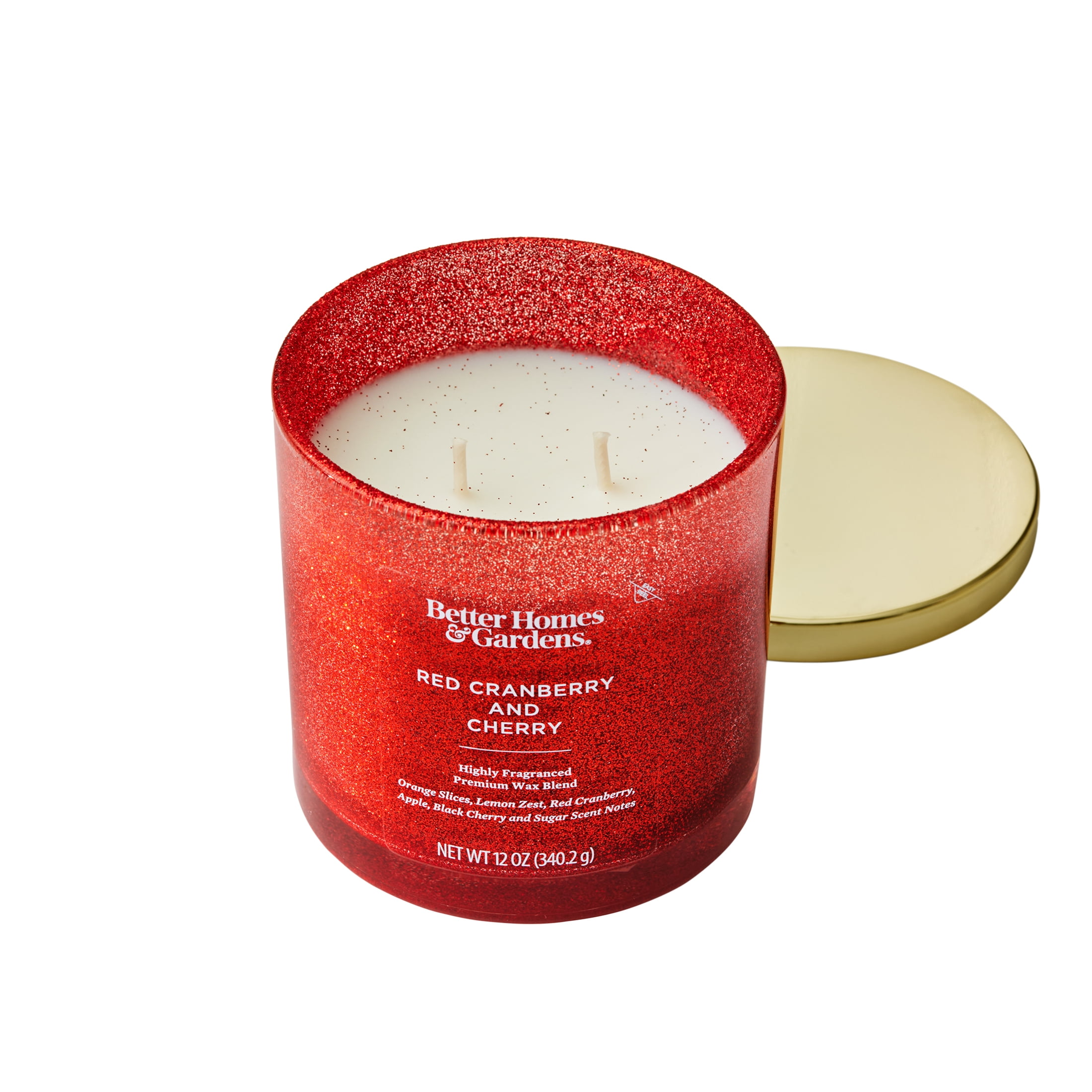 Better Homes & Gardens Red Cranberry & Cherry Scented 2 Wick Glitter 12oz Jar Candle