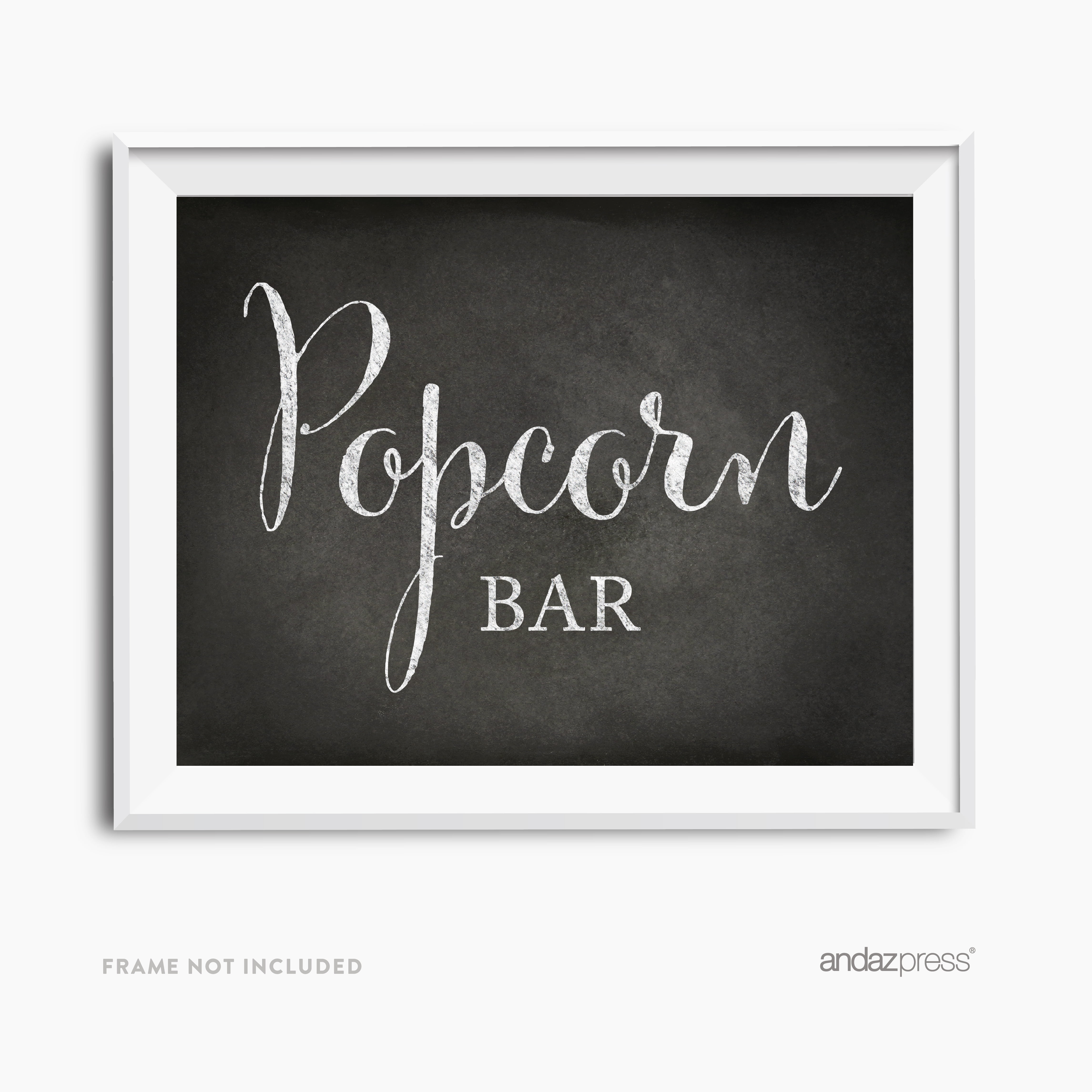 Chalk Style Black & White Lights Popcorn Bar Personalized Wedding Sign