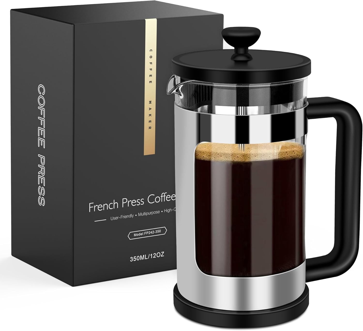 Paris Hilton French Press Coffee Maker, Temperature Safe Glass