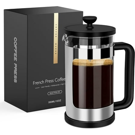 RAINBEAN French Press Coffee Maker 12 Oz, Mini Coffee Press 1 Cup, Single Serve French Press, With 3 Filterations, Heat Resistant Thickness Borosilicate Glass, Coffee Brewer Tea Press