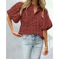 thumbnail image 3 of Blusa de Encaje con Cuello en V para Mujer PRETTYGARDEN Marrón Rojo XL, 3 of 8