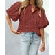 thumbnail image 3 of Blusa de Encaje con Cuello en V para Mujer PRETTYGARDEN Marrón Rojo XL, 3 of 8
