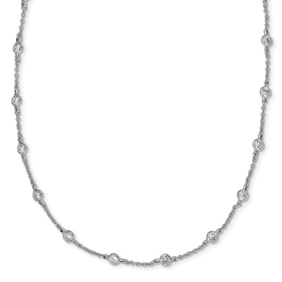 White Sterling Silver necklace Cable Fancy CZ Cubic Zirconia Clear 36 in 4 mm