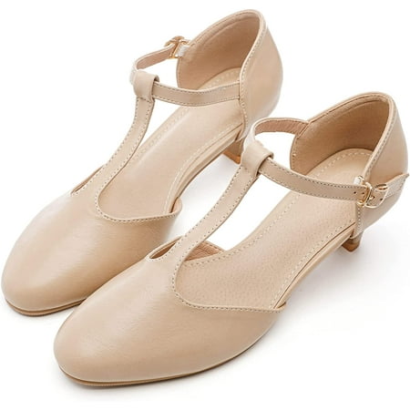 

Women s Closed Toe T-Strap Buckle Low Heel Party Bridal Wedding Dress Pump Shoes