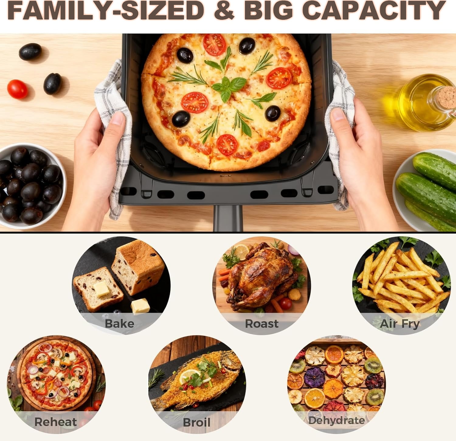 Air Fryer, 7.9QT Digital Air Fryer with Viewing Window, 12-in-1 Multi-Function, Air Fry, Roast, Dehydrate, Reheat & More, 400°F Max Temperature, Nonstick Basket, Easy Clean, 1700W for Family