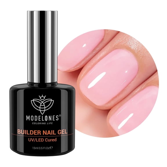 modelones Builder Nail Gel, 8-in-One Pink Builder for Nail Thickening, U/V LED Lamp Cured Hard Color Base Extension Rhinestone Gel-X Tips Glue Gel Polish in a Bottle for DIY Home Manicure Women