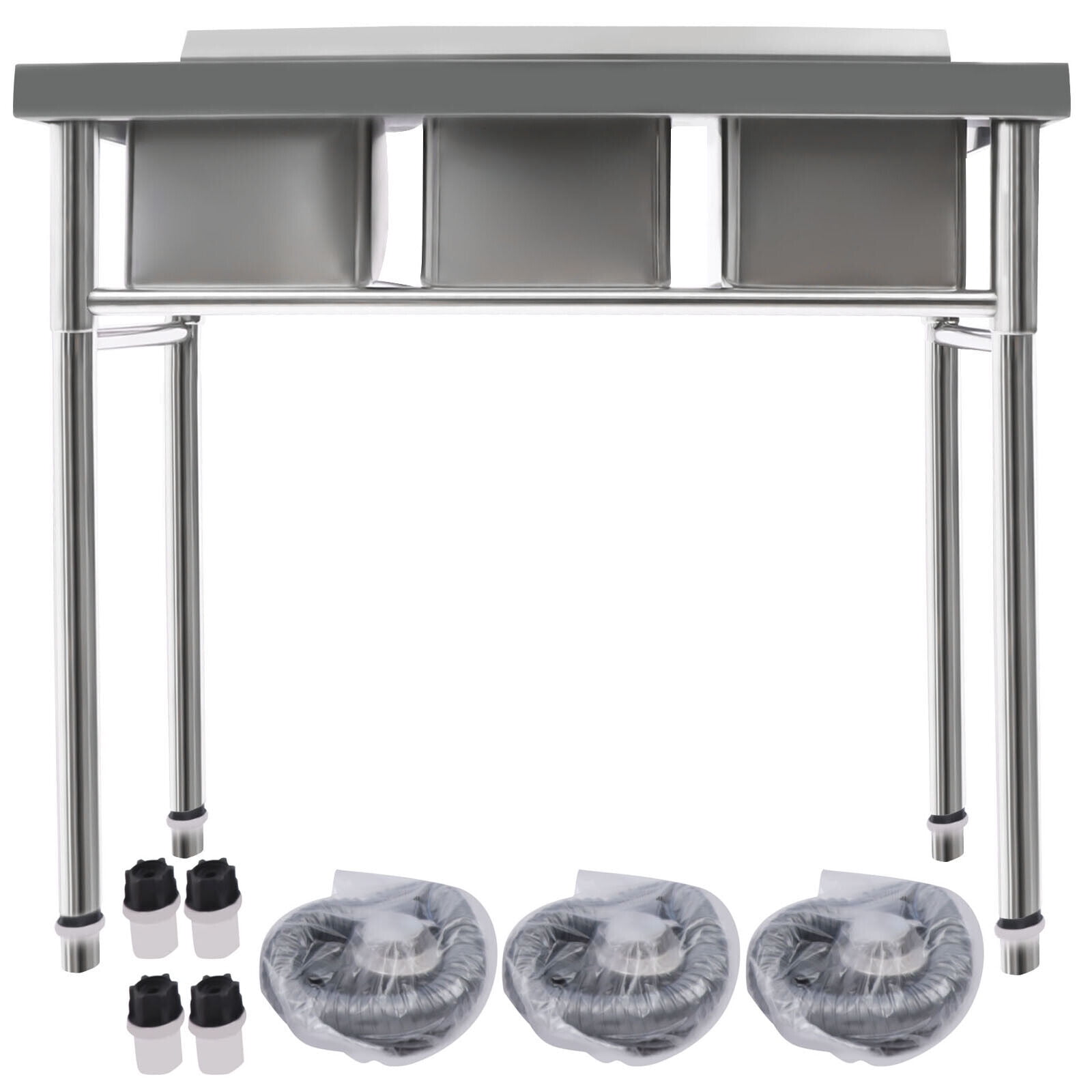 DENEST Three 3 Compartment Basins Stainless Steel Commercial Kitchen Restaurant Sink W/ Drains