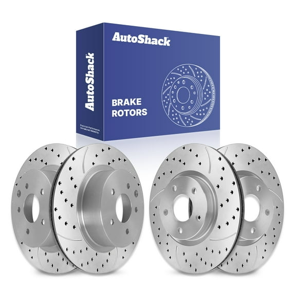 AutoShack Front Vented & Rear Vented Drilled & Slotted Coated Brake Rotors Silver Matte Finish 4-PC Set Replacement for 2009-2011 Nissan Murano TurboGuard