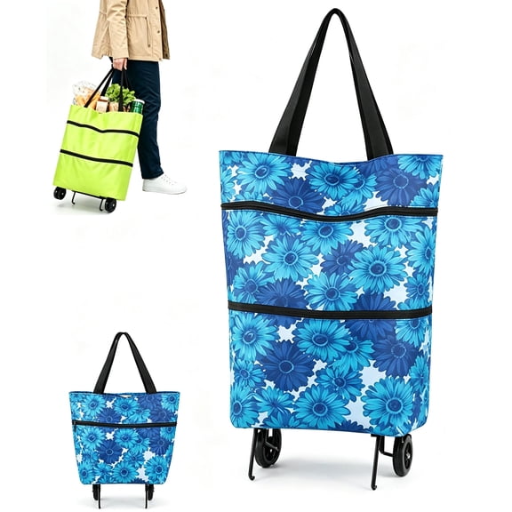 Zootealy 50L Foldable Shopping Trolley Bag with Wheels, Portable Grocery Trolley Tote Bag Telescoping Cart 55 lbs