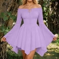 thumbnail image 6 of Huowey Halloween For Women Witch Vampire Off Shoulder Gothic Dresses Elegant Cosplay Party Gown Irregular Hem Batwing Sleeve Trendy Photo Dress,Light Purple,XL, 6 of 6