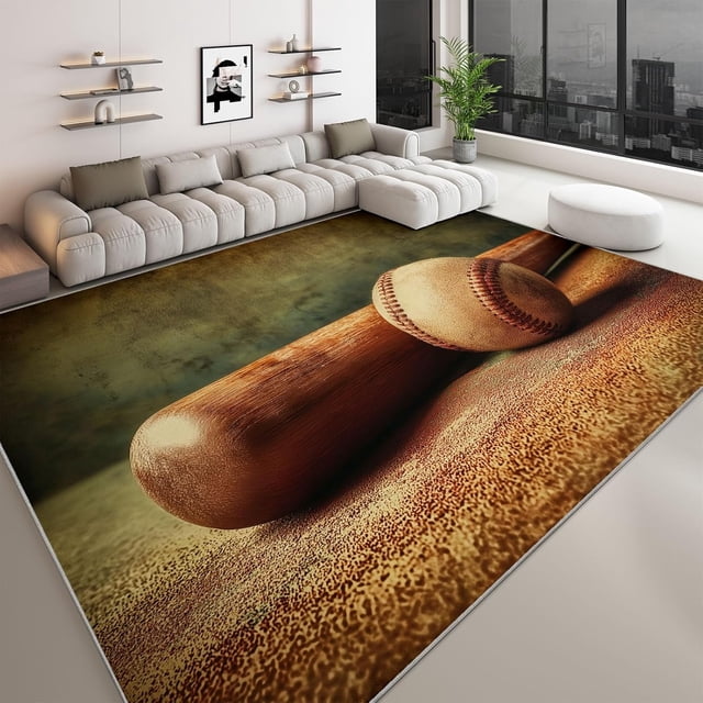 Baseball Bat Area Rugs, Sports Baseball Bat Carpet, Washable Non Slip Low Pile Soft Rug for Living Room Bedroom Bathroom Decor Mat 5x8ft