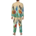 thumbnail image 5 of Kll Colorful Plants And Insects Sleepwear Mens Flannel Pajamas,Long Cotton Pj Set, 5 of 9