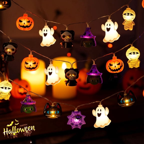 Halloween String Lights, 10 FT 20 LED Fall Fairy Lights USB & Battery Optional Halloween Decor Autumn Light 8 Flashing Modes Cute Skull String Lights 2025 Indoor Outdoor Decor for Home Yard Patio