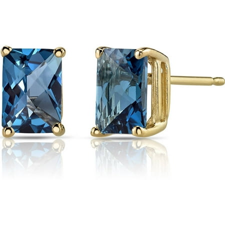 Oravo 2.25 Carat T.G.W. Radiant-Cut London Blue Topaz 14kt Yellow Gold Stud Earrings