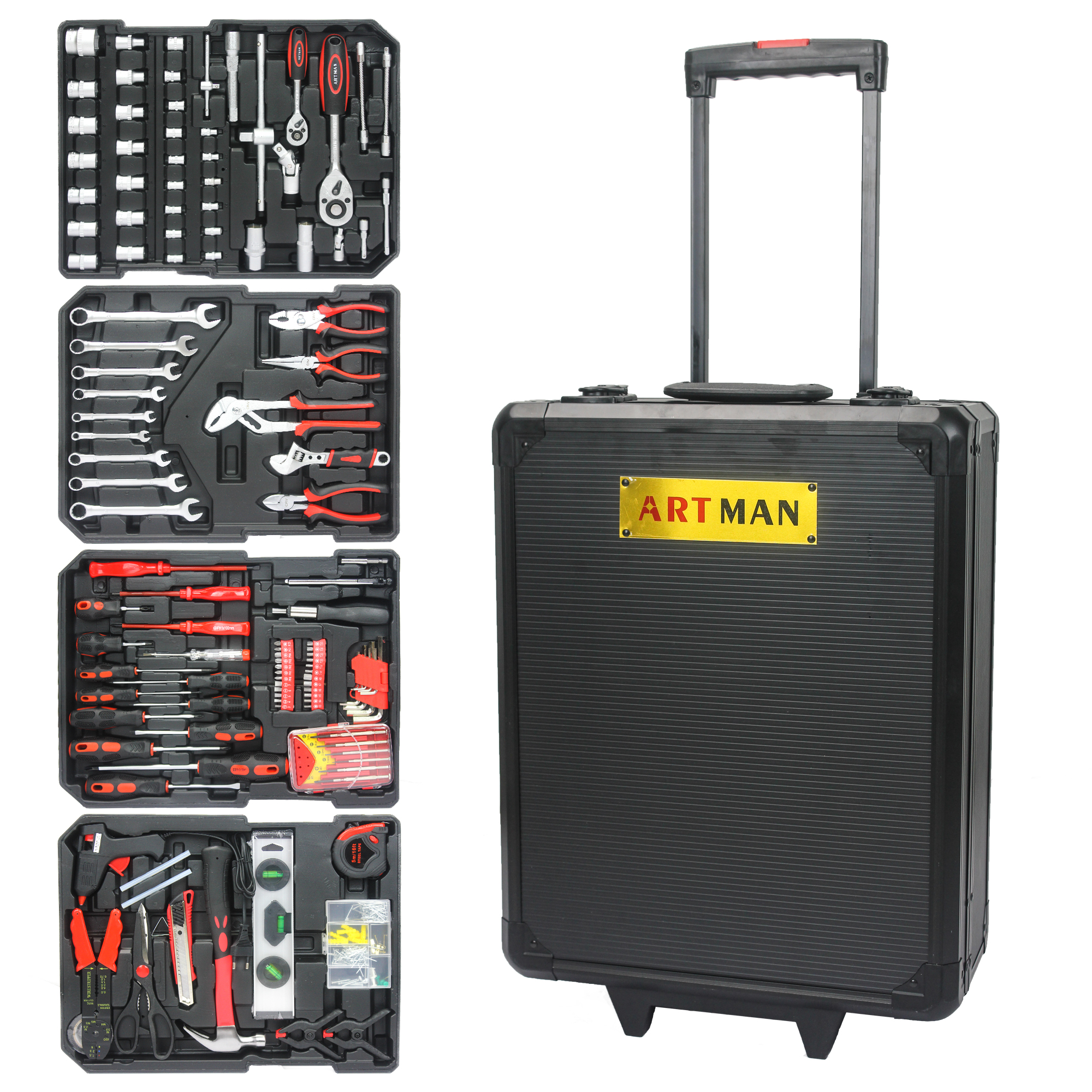 M optimized Home Tool Kit, Household Repair Hand Tool Set with Tool Box, 4-Tier Wrench Mechanics Tool Kit for Home