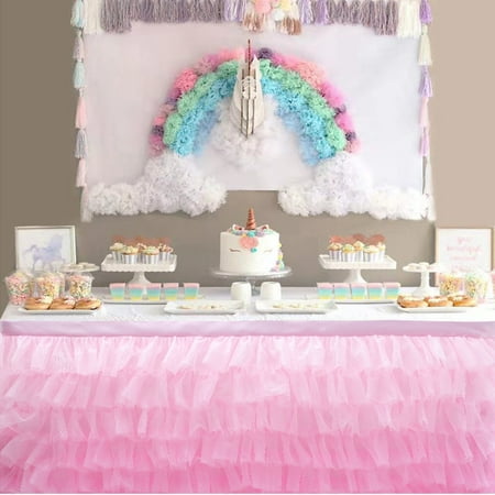 

LSFYSZD Wedding Party Table Skirt Solid Color Design with Wooden Ears Multi-Layer Tulle Pressing Fitting Reusable Table Decoration