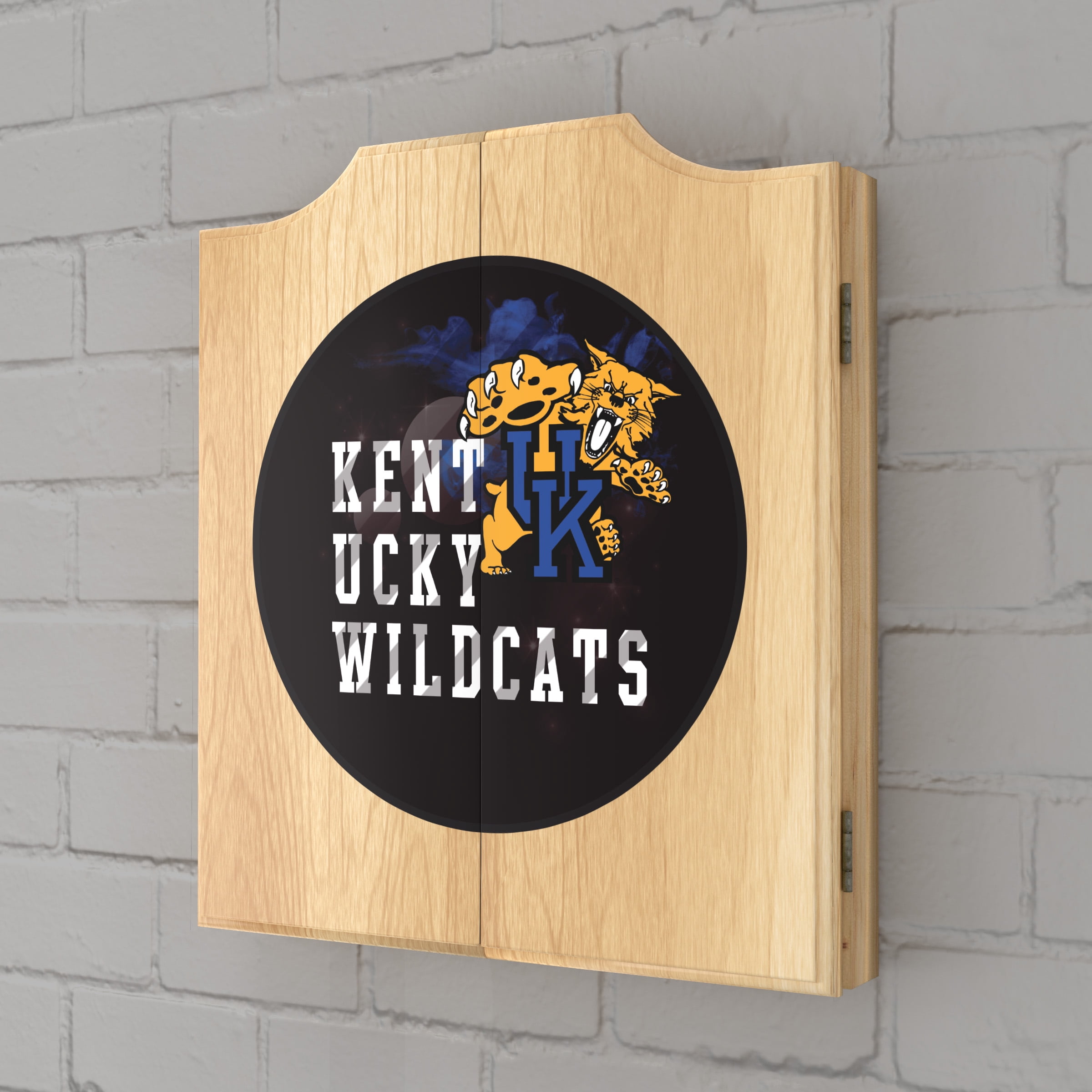 University of Kentucky Smoke Dart Board Cabinet Set with 6 Steel Tip Darts