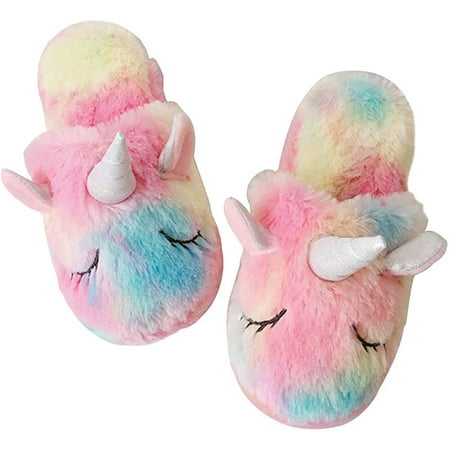 

Rainbow Unicorn Slippers/Cute Fluffy Girls Slippers/Cozy Plush Indoor Outdoor Women Slippers/Best Unicorn Gifts