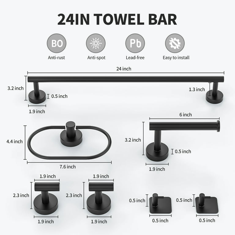 Bathroom Hardware Set, 7 Pieces Bathroom Accessories Set Includes 24 Towel  Bar, Toilet Paper Holder, Towel Ring, Robe Hook, Brushed Nickel & Stainless  Steel, Wall Mounted Bathroom Towel Rack Set 