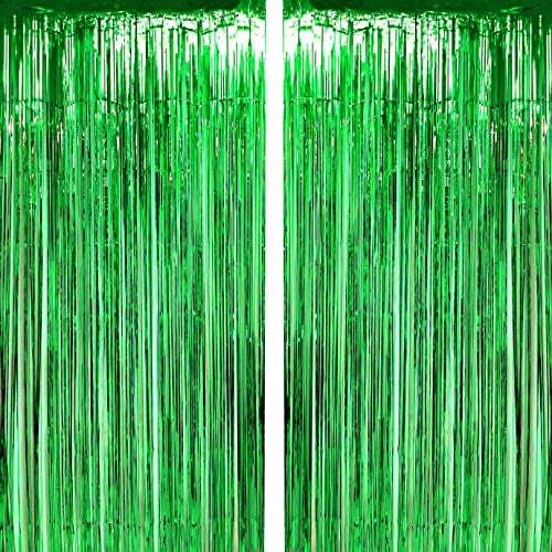 Green Tinsel Foil Fringe Curtains Tropical Jungle Safari Hawaiian Baby Shower Birthday Photo