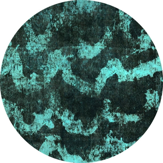 Ahgly Company Machine Washable Indoor Round Abstract Turquoise Blue Modern Area Rugs, 6' Round