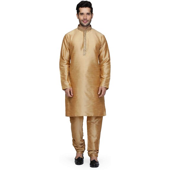 Royal Kurta Mens Silk Blend Embroidered Kurta Churidaar (38, Bronze)