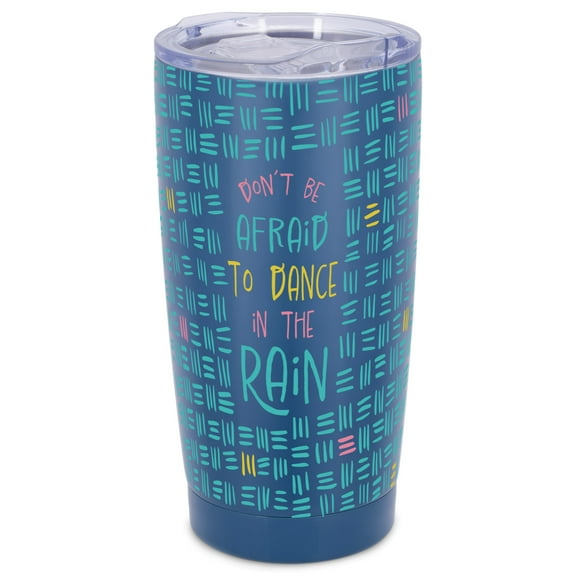 Elanze Designs Don't Be Afraid Dance in the Rain Hash Mark Wrap-Around Design 20 Ounce Stainless Steel On-The-Go Coffee Mug, Thermal Travel Tumbler with Leak Resistant Slide Lid, Navy Blue