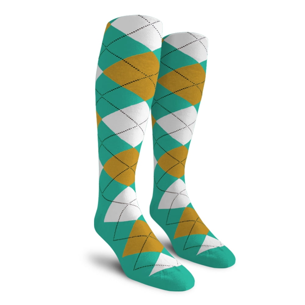 Golf Knickers Colorful Knee High Argyle Cotton Socks For Men Women and Youth 5G Teal/Bronze